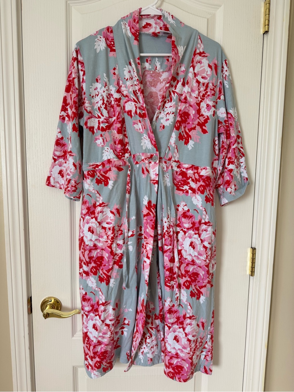 Gownies Baby Be Mine Recovery & Maternity Robe Gray Pink Floral Wrap No Size tag